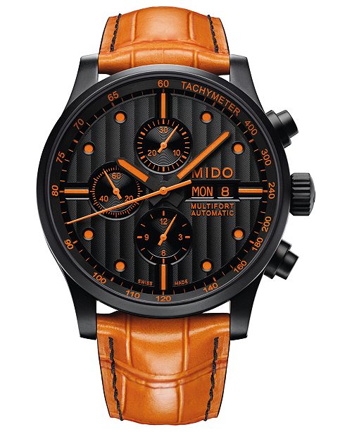 Mido Men S Swiss Automatic Multifort Orange Leather Interchangeable Black Leather Strap Watch 44mm Reviews All Fine Jewelry Jewelry Watches Macy S