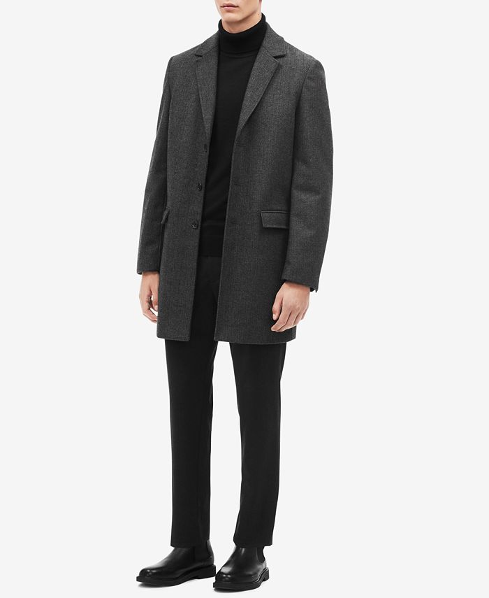 Calvin Klein Men's Classic-Fit Herringbone Overcoat - Macy's
