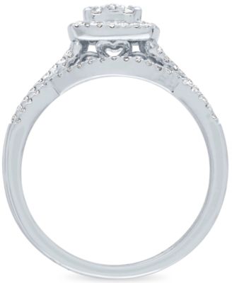Diamond Square Halo Cluster Bridal Set (1/2 ct. t.w.) in 14k White Gold