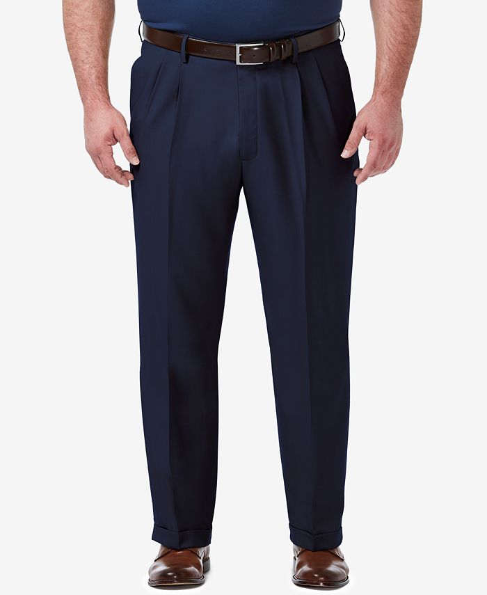 Haggar - Men's Big & Tall Premium Comfort Stretch Classic-Fit Solid Pleated Dress Pants
