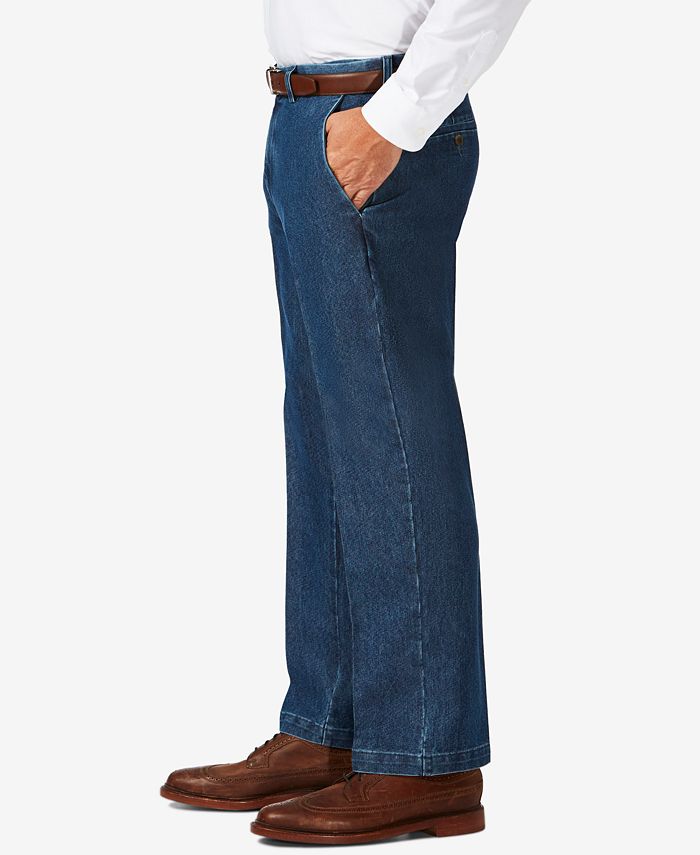 Haggar Men's Big & Tall Stretch Denim Classic-Fit Flat Front Pants - Macy's