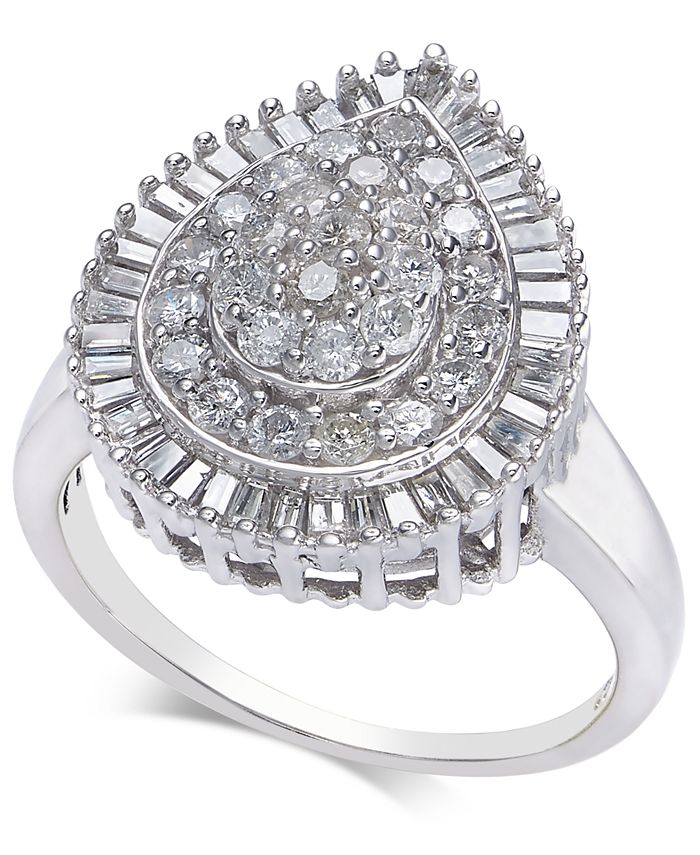 Macy's Diamond Pear Cluster Statement Ring (1 ct. t.w.) in 14k White