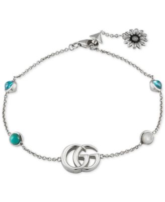 Gucci Multi-Gemstone Double G Flower Charm Link Bracelet In Sterling ...