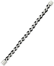 Black Leather Braided Bracelet in Stainless Steel