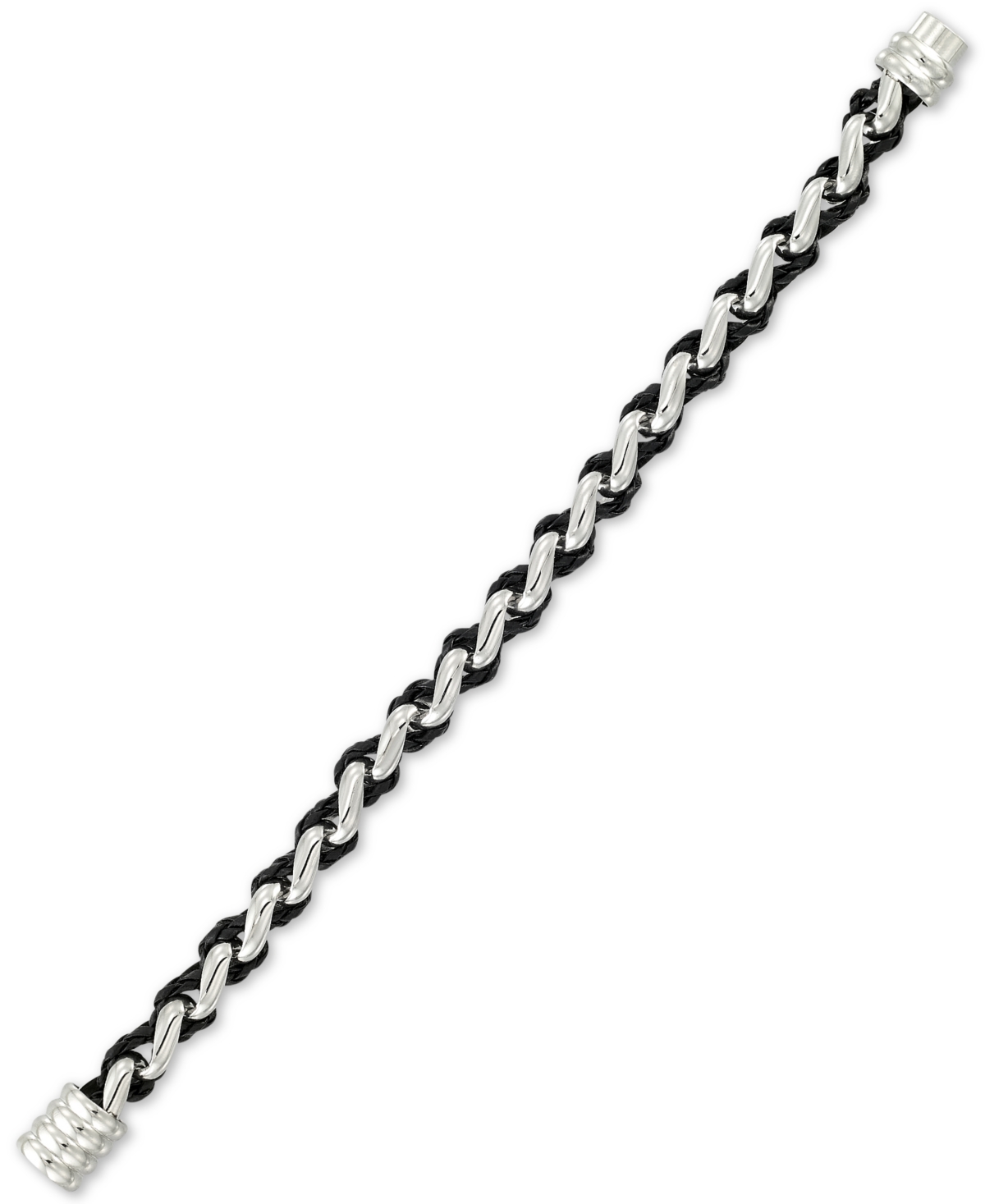 Smith Black Leather Braided Bracelet in Stainless Steel - Stainless Steel
