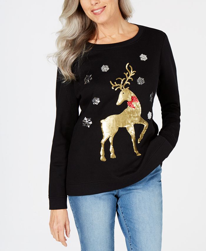 Karen Scott Embellished Holiday Reindeer Sweatshirt Created for