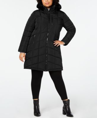 Calvin Klein Plus Size Faux-Fur-Trim Hooded Puffer Coat
