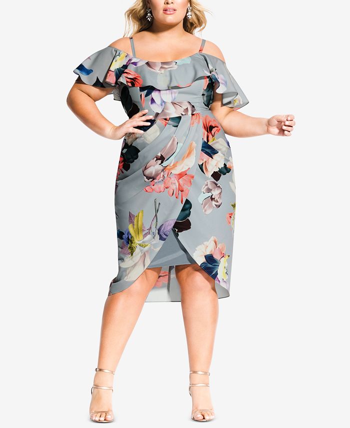 City Chic Trendy Plus Size Ruffled Faux-Wrap Dress - Macy's