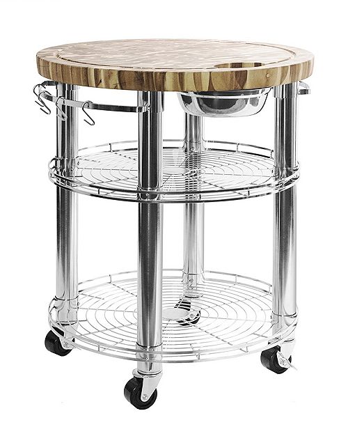 Rolling Solid Acacia Butcher Block Top Kitchen Island Cart With
