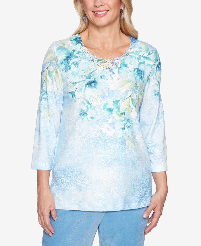 Alfred Dunner Simply Irresistible Embellished 3/4-Sleeve Lace-Detail ...