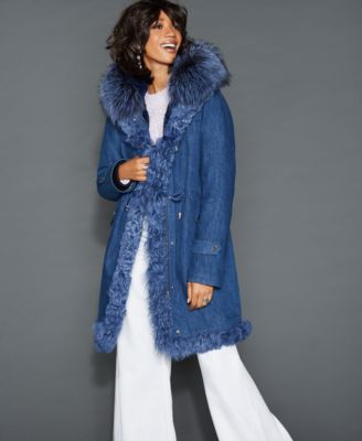 The Fur Vault - Fox Lamb & Rabbit Fur-Trim Denim Parka
