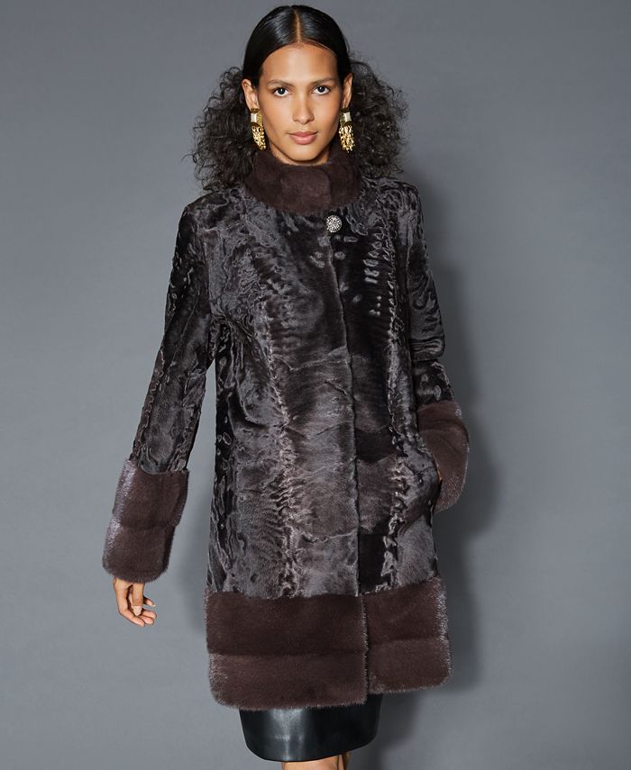 The Fur Vault Mink-Fur-Trim Persian Lamb Coat - Macy's