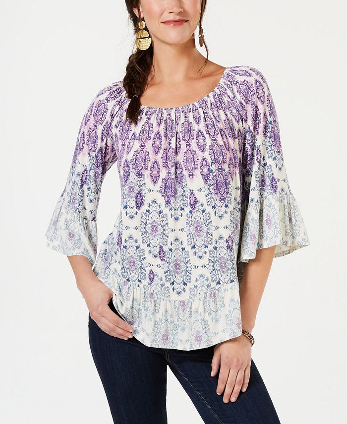 Style & Co Printed Bell-Sleeve Top, Created for Macy's - Macy's