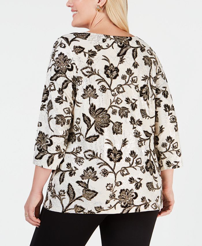 JM Collection Plus Size Metallic Flocked Top, Created for Macy's - Macy's