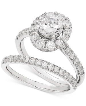 image of Lab Grown Diamond Halo Bridal Set (2 ct. t.w.) in 14k White Gold