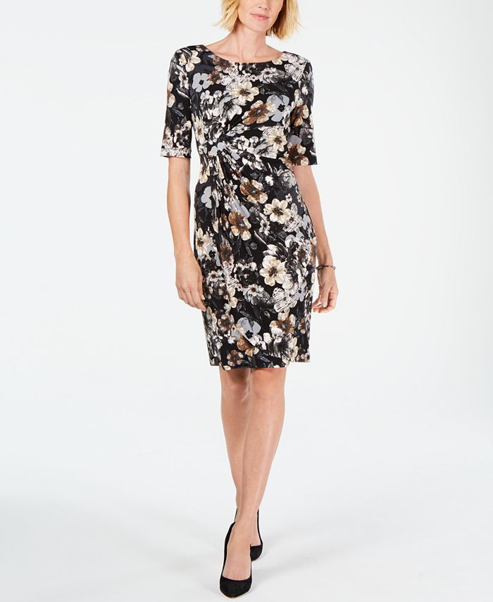 Connected Petite Floral-Printed Ruched Dress - Macy's
