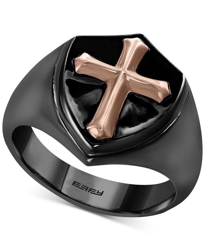 EFFY Collection - Men's Cross Shield Ring in Black Rhodium- & 18k Rose Gold-Plated Sterling Silver