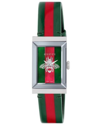 Gucci Women's Swiss G-Frame Green-Red-Green Leather Strap Watch 21x34mm