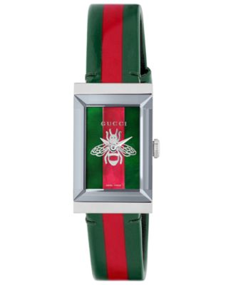 Gucci Women's Swiss G-Frame Green-Red-Green Leather Strap Watch 21x34mm ...