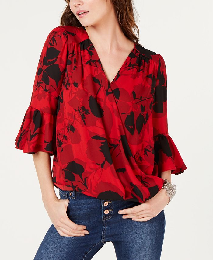 Inc International Concepts Womens Floral Print Surplice Top Red Size Pl main image 0