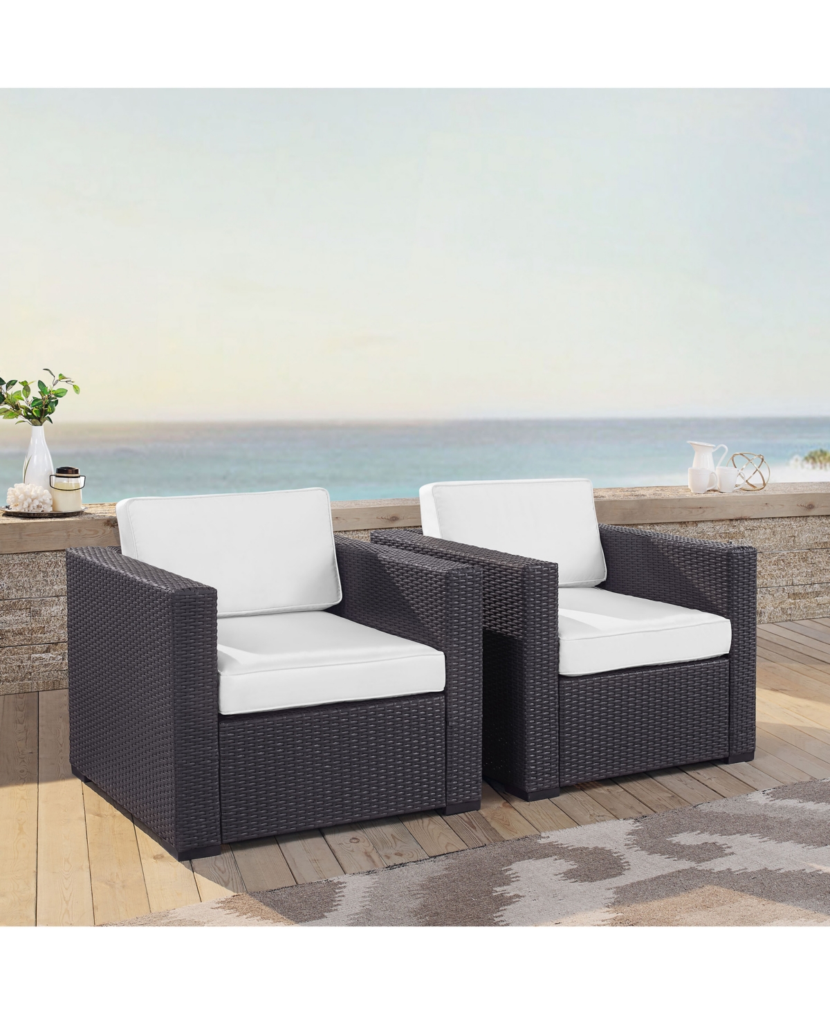 Crosley Biscayne 2 Person Outdoor Wicker Seating Set 2 Outdoor Wicker