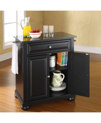 Alexandria Solid Black Granite Top Portable Kitchen Island