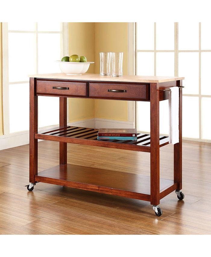 Crosley Natural Wood Top Kitchen Cart Island With Optional Stool