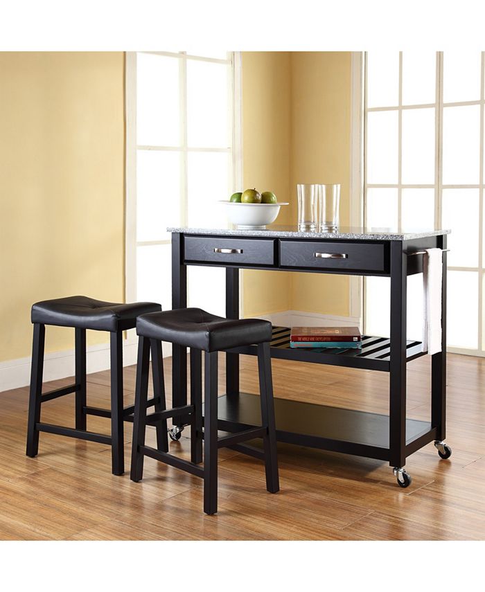 Crosley Solid Granite Top Kitchen Cart Island With 24" Upholstered