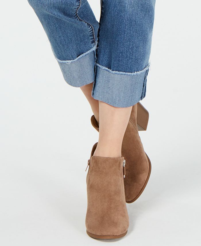 Patched High Rise Cuffed Boyfriend Jeans