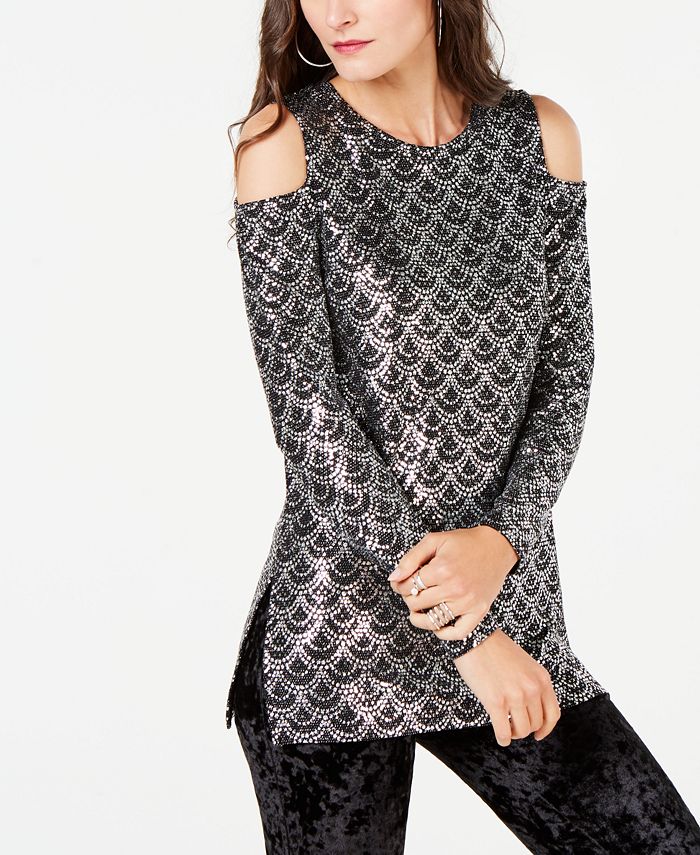 Michael Kors Metallic Chandelier Cold Shoulder Top Macy s