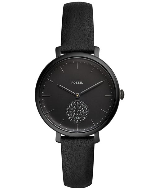 Fossil Women S Jacqueline Black Leather Strap Watch 35mm Reviews Watches Jewelry Watches Macy S