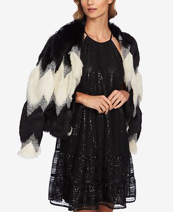 Cece faux sale fur chevron jacket