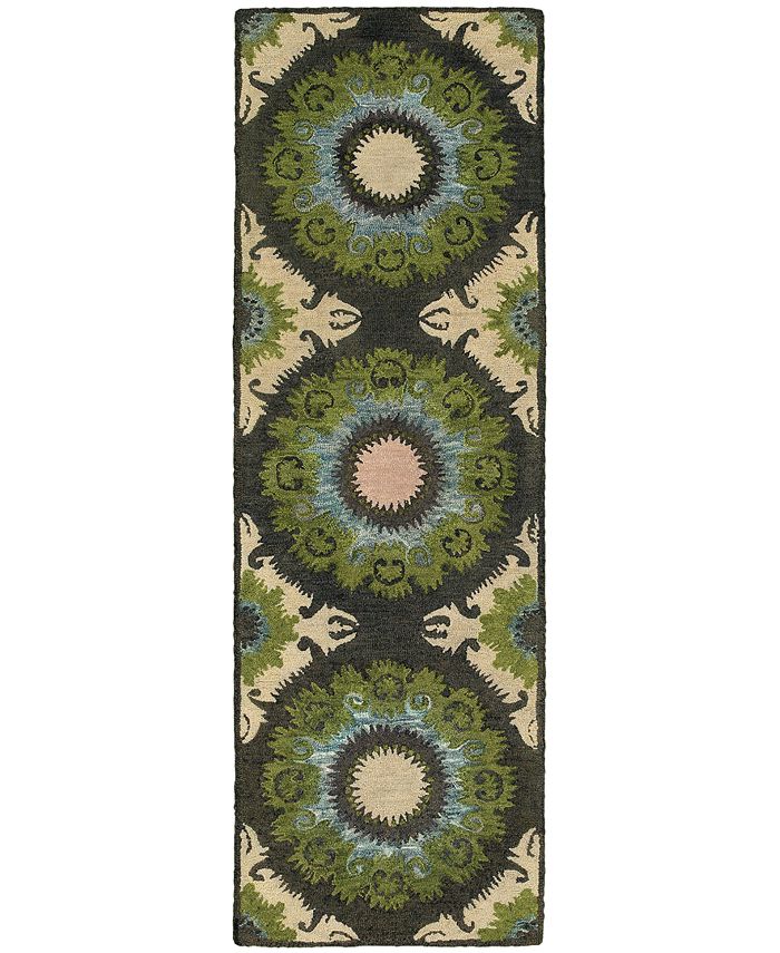 Tommy Bahama Home Jamison 53307 Black/Green 2'6" x 8' Runner Area Rug