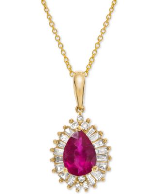 Macy's - Emerald (3/4 ct. t.w.) & Diamond (1/4 ct. t.w.) 16" Pendant Necklace in 14k Gold (Also Available in Sapphire & Certified Ruby)