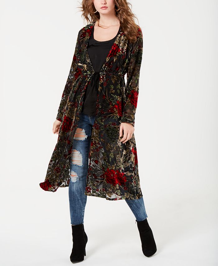 GUESS Stephanie Velvet-Embroidered Duster Cardigan - Macy's