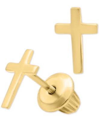 Macy's - Children's Cross Safety-Back Earrings in 14k Gold