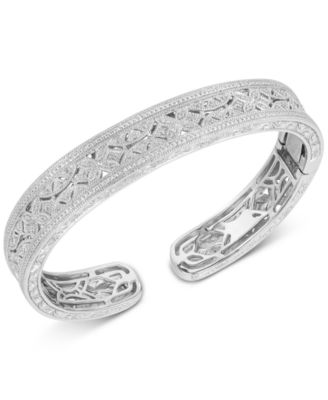 Macy's Diamond Engraved Bangle Bracelet (1/4 Ct. T.w.) In Sterling ...