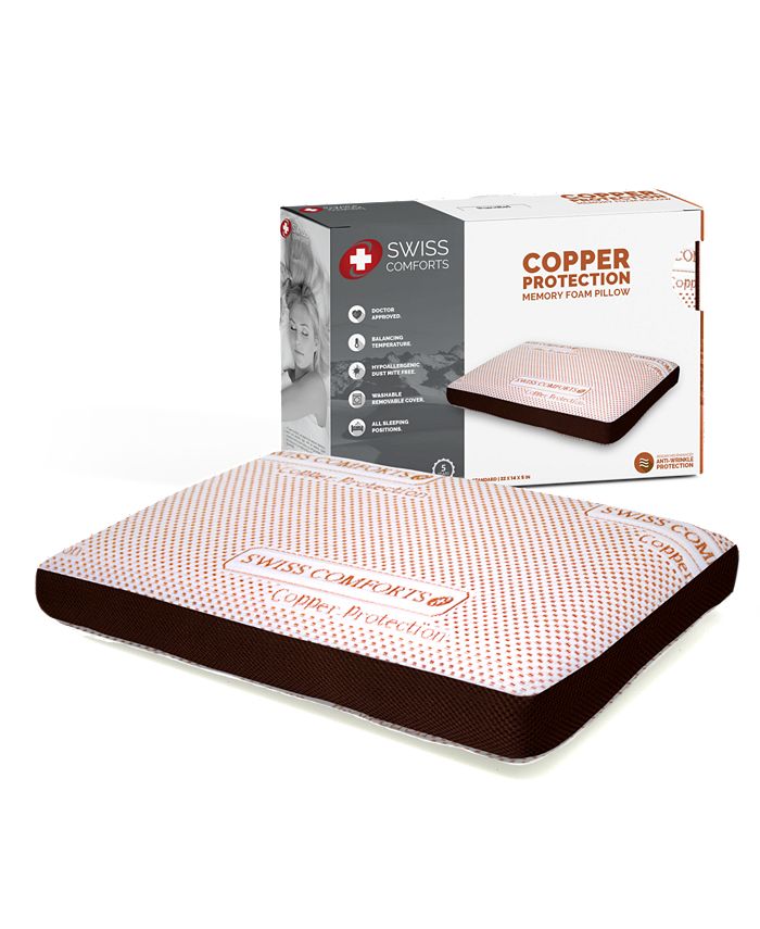 Swiss Comforts Copper Memory Foam Pillow, 22"X14" Macy's