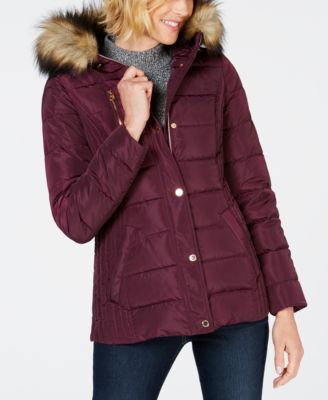 nautica faux fur hooded puffer jacket