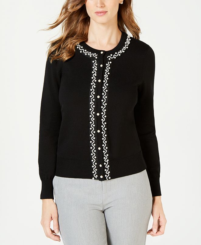 Charter Club Faux Pearl Trim Cardigan, Created for Macy's & Reviews