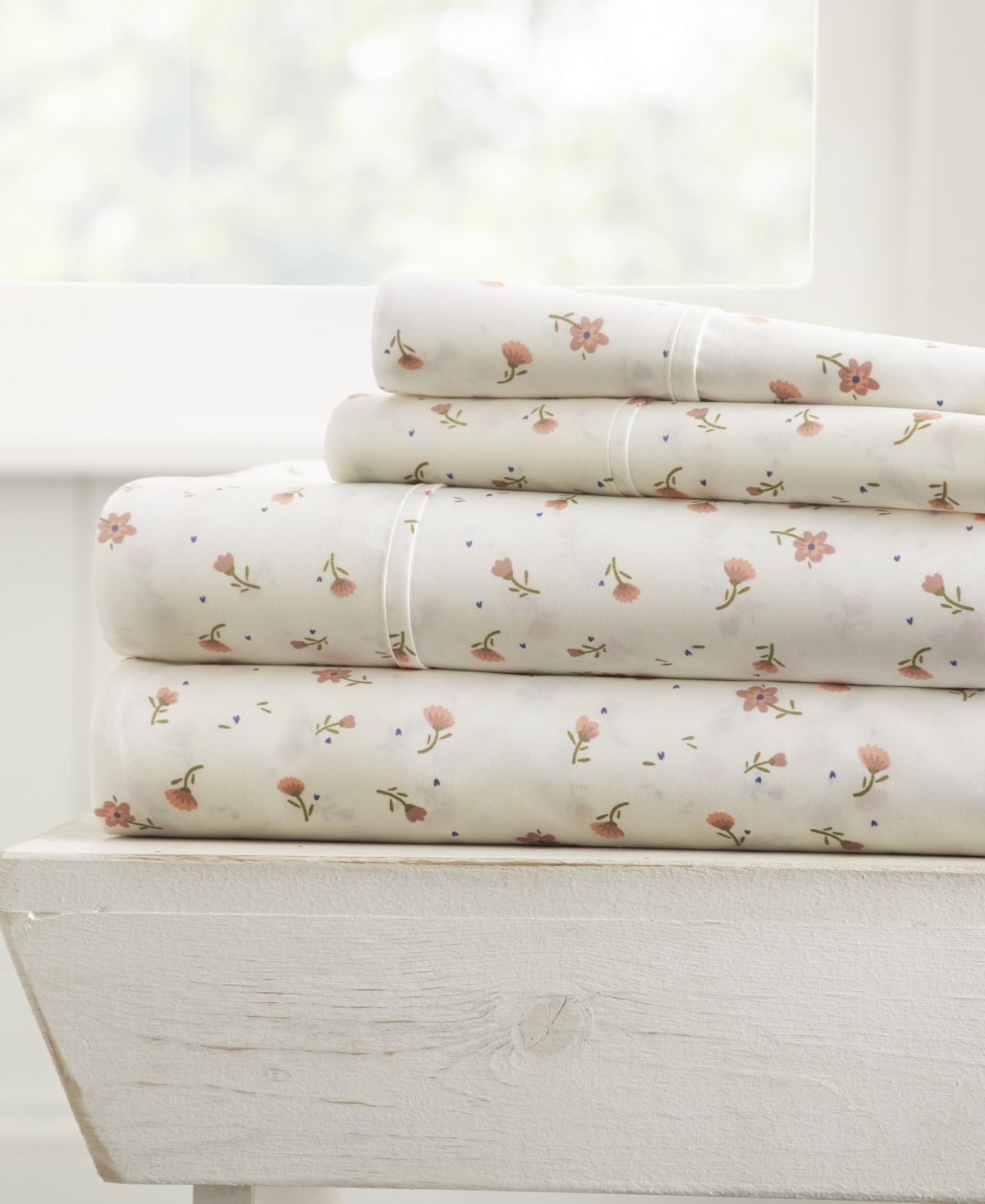 Shop Ienjoy Home The Farmhouse Chic Premium Soft Floral Double Brushed Patterned Sheet Set, Full In Pink Floral