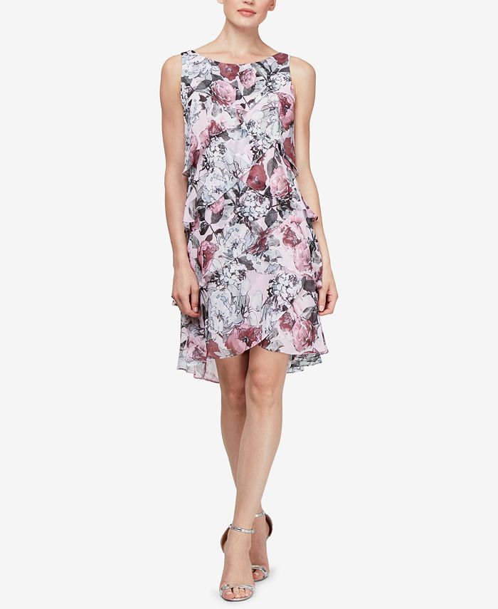 SL Fashions Floral Tiered Chiffon Dress - Macy's