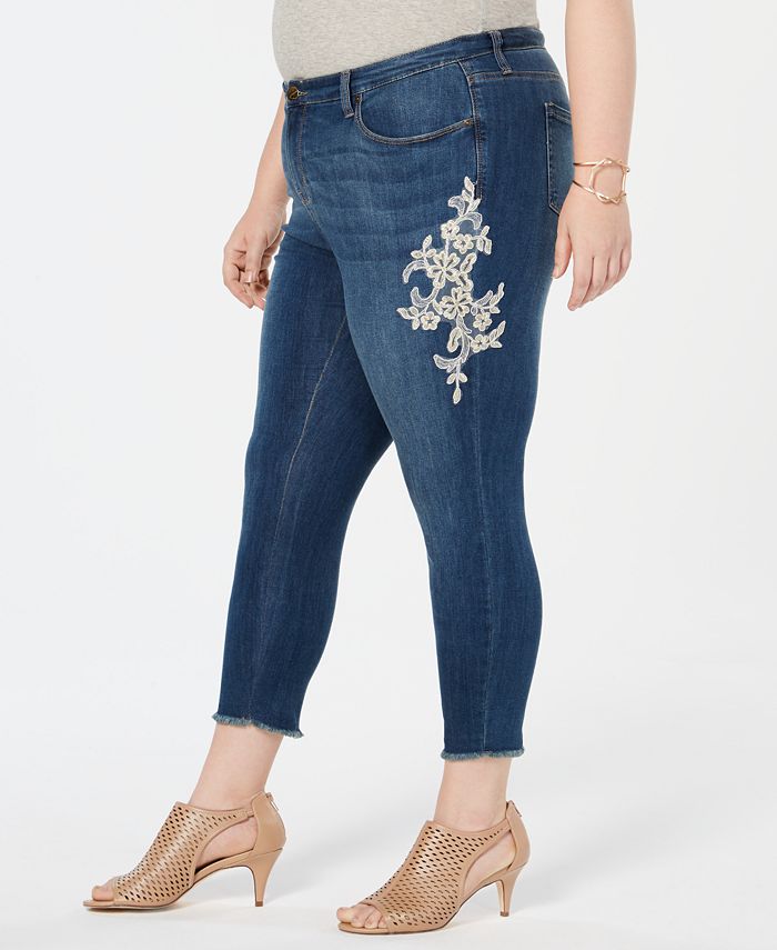 Style & Co Plus Size Cotton Lace-Appliqué Jeans, Created for Macy's ...