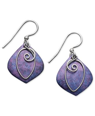 Jody Coyote - Patina Bronze Earrings, Purple Drop Earrings