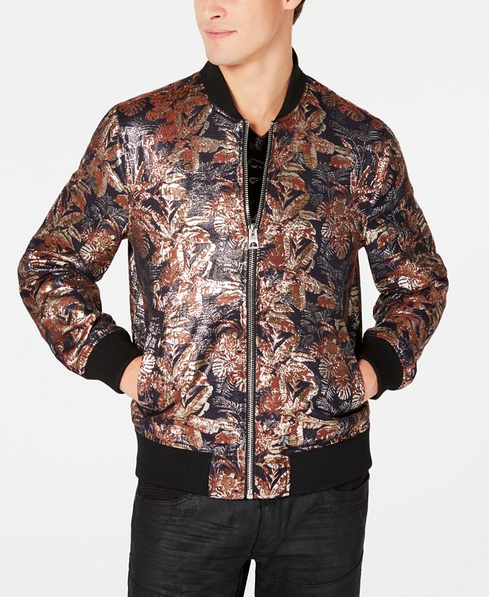 GUESS Men's Grand Floral Brocade Bomber Jacket & Reviews - Coats ...