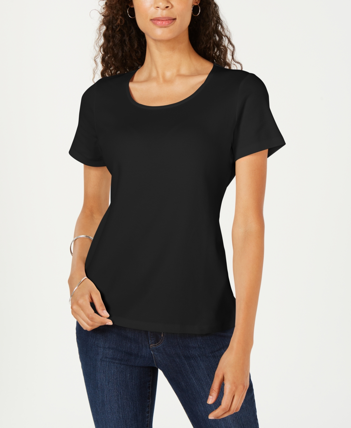 Petite Cotton Scoop-Neck Top, Created for Macy's - Bright White