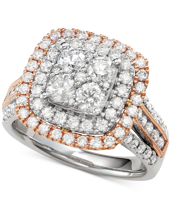 Two-Tone White and Rose Gold Diamond Halo Engagement Ring