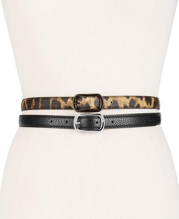 Steve Madden Leopard-Print 2-for-1 Skinny Belts - Macy's