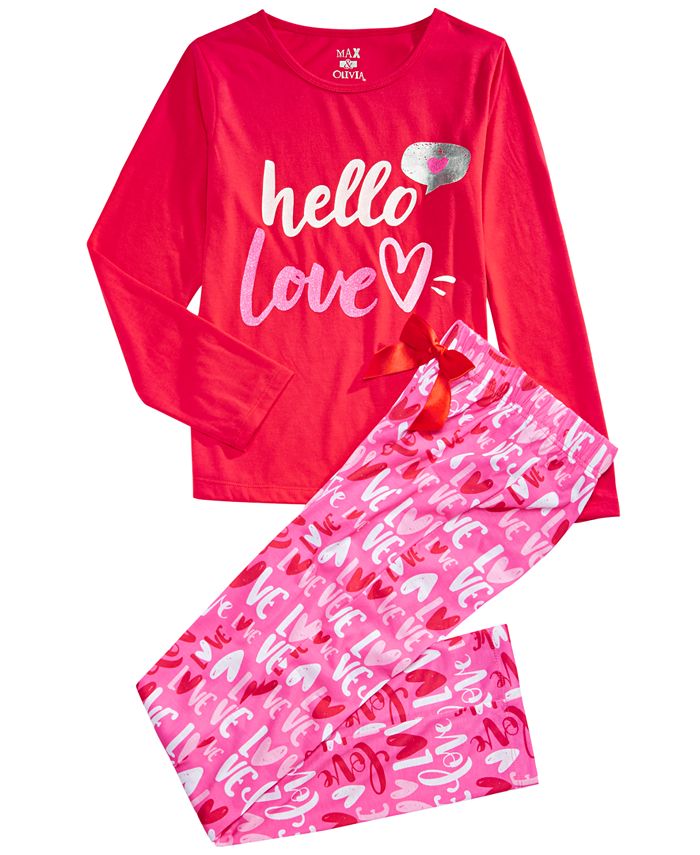 Max & Olivia Big Girls 2-Pc. Hello Love Pajama Set & Reviews - Pajamas ...