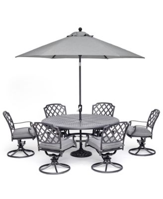 round patio table with 6 swivel chairs